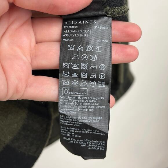 ALLSAINTS Asbury Plaid Flannel Long Sleeve Warm Overshirt Shacket Designer Large - Picture 10 of 11